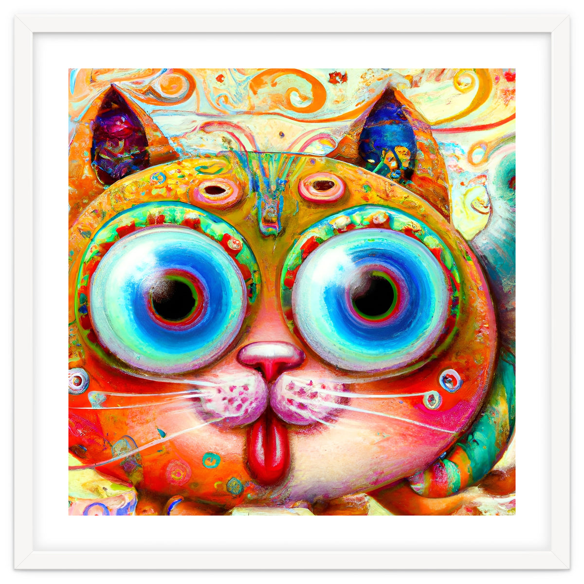 Chaotic and Colorful Fantasy Cat sticking out its Tongue