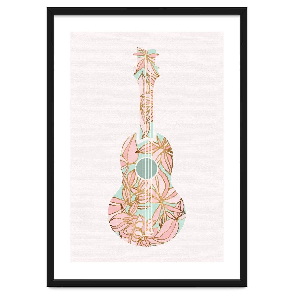 Aqua and Pink Floral Ukulele