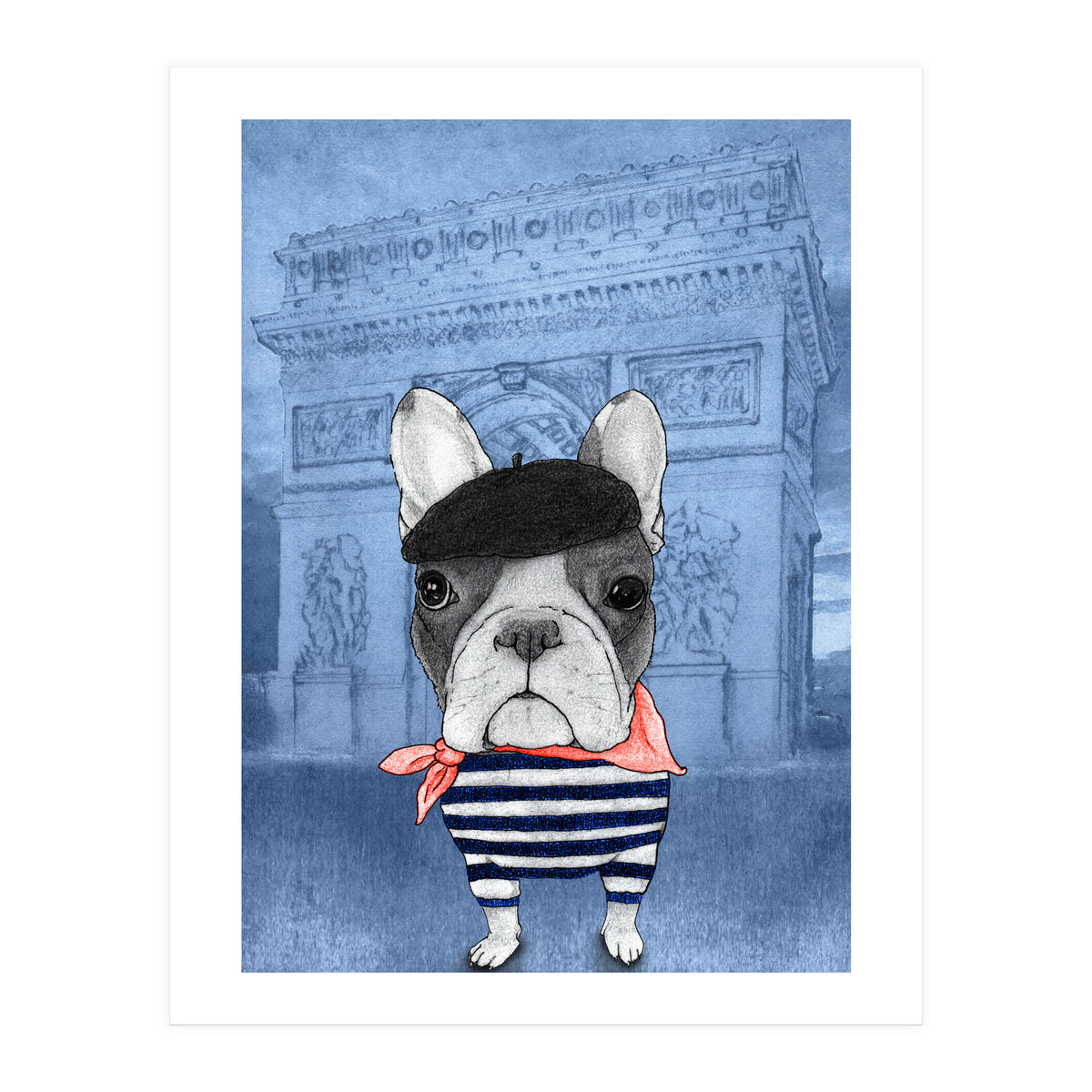 French Bulldog With Arc De Triomphe (Print Only)