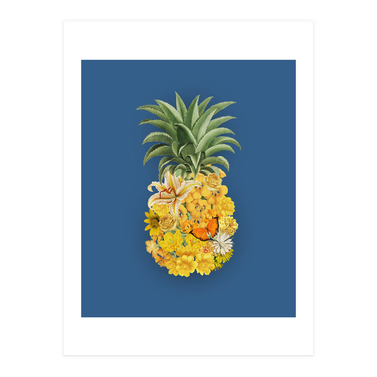 Pineapple Floral Blue (Print Only)