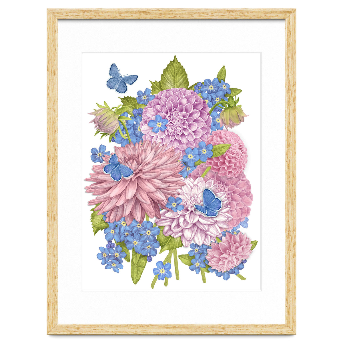 Pink Flowers and Butterflies