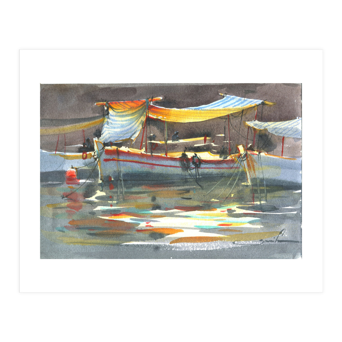 Yacht painting art watercolor (Print Only)