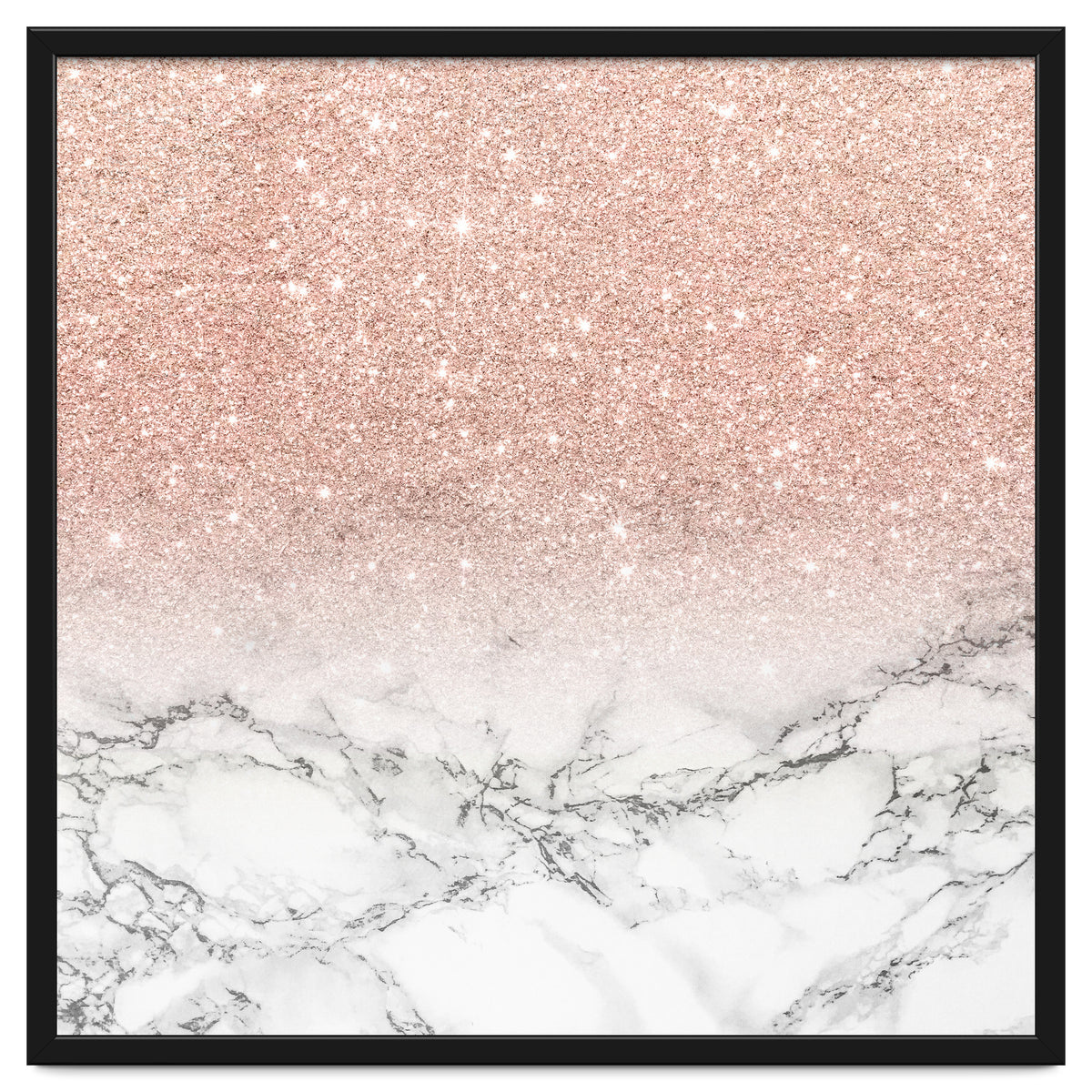 Modern faux rose gold pink glitter ombre white marble