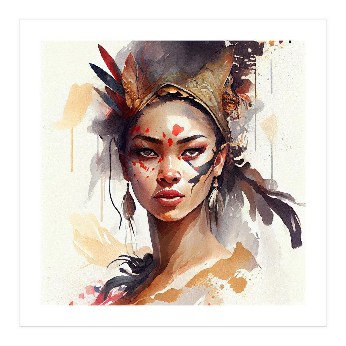 Watercolor Floral Indian Native Woman #7 (Print Only)