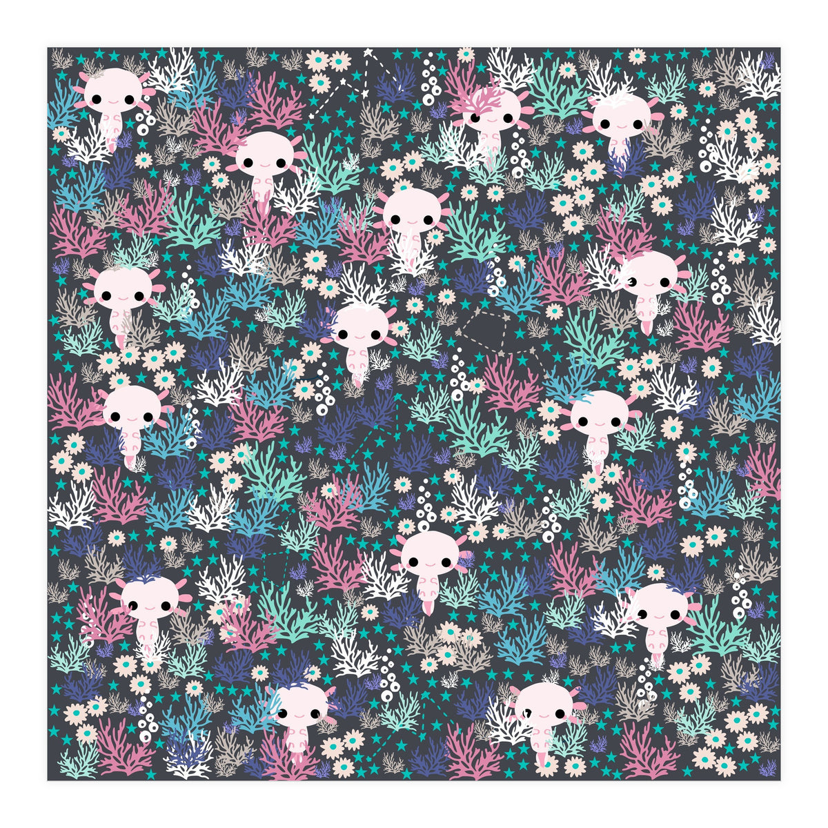 Cute underwater axolotl pattern with coral (Print Only)