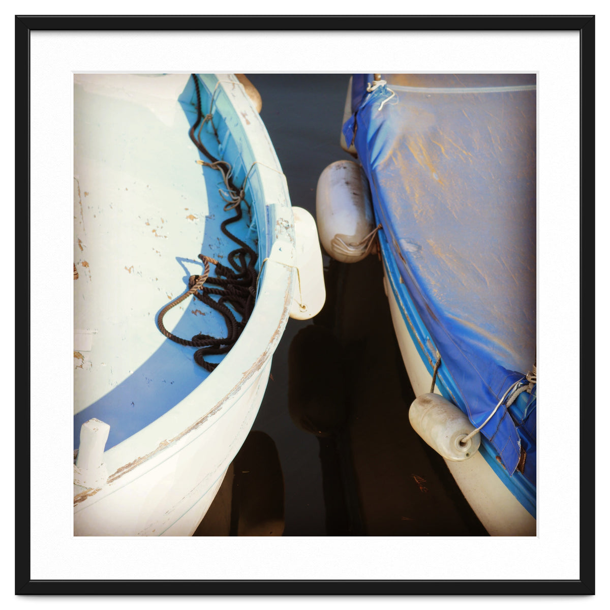 Blue and white wooden fishing boats