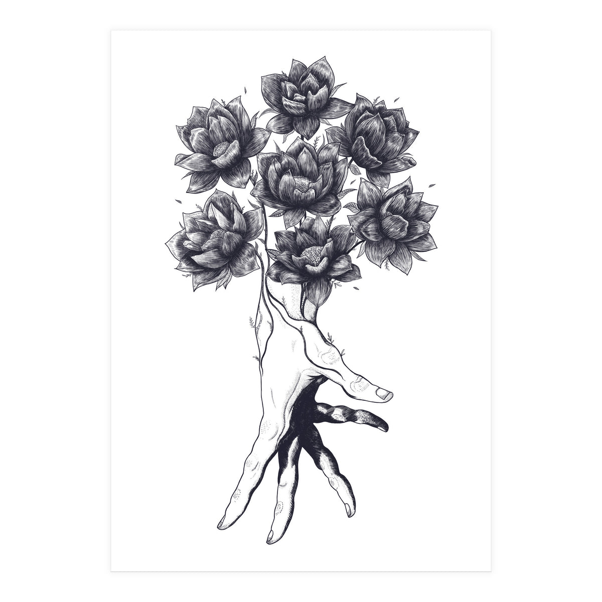 Hand With Lotuses (Print Only)