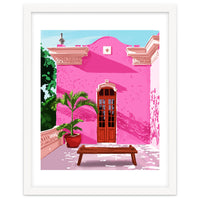 Pink Building Architecture | Pop Art Travel House Painting | Modern Bohemian Décor Spain Palace