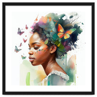 Watercolor Butterfly African Woman #3
