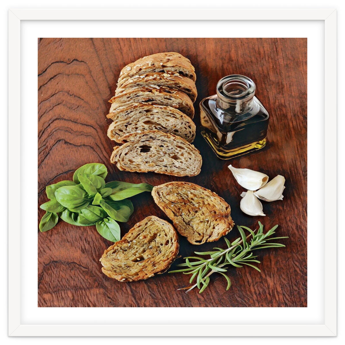 Bread, rosemary, basil and olive oil