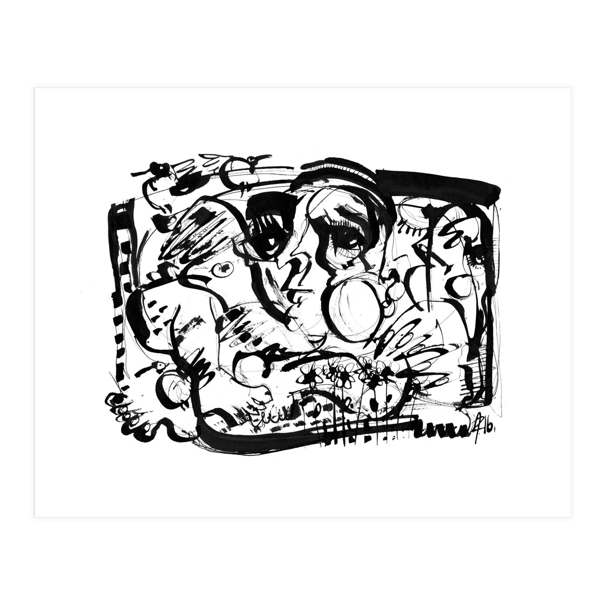 Birds and Flowers - b&w (Print Only)