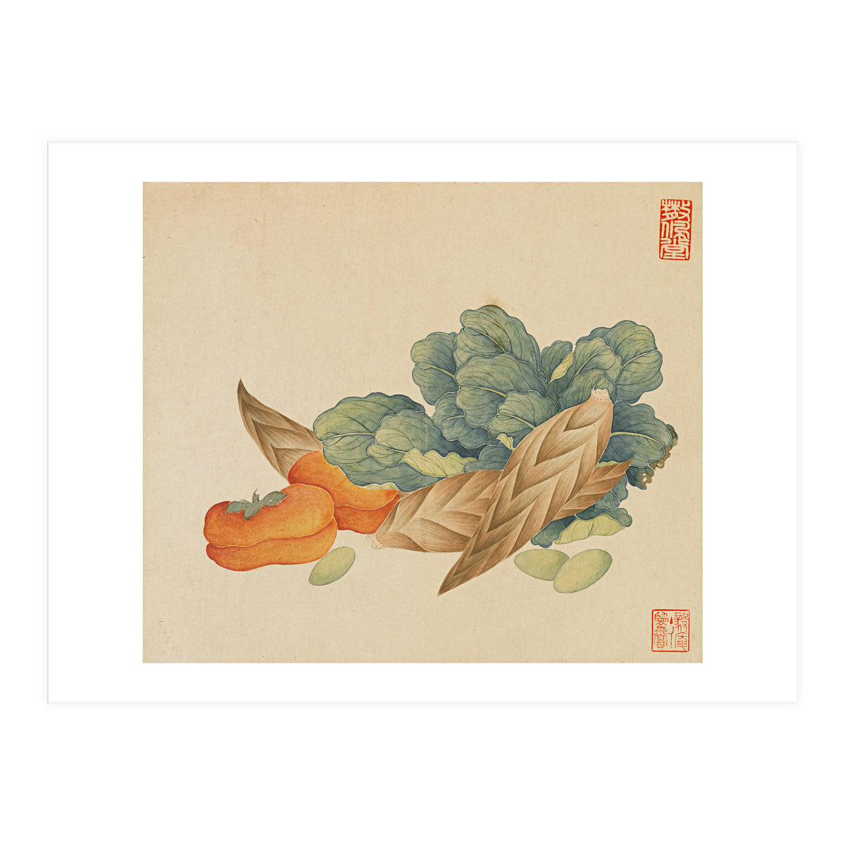 Wang Chengyu~flowers And Vegetables, Vegetables, Fruits, Chinese Cabbage, Lentils, Bamboo Shoots, Persimmons (Print Only)