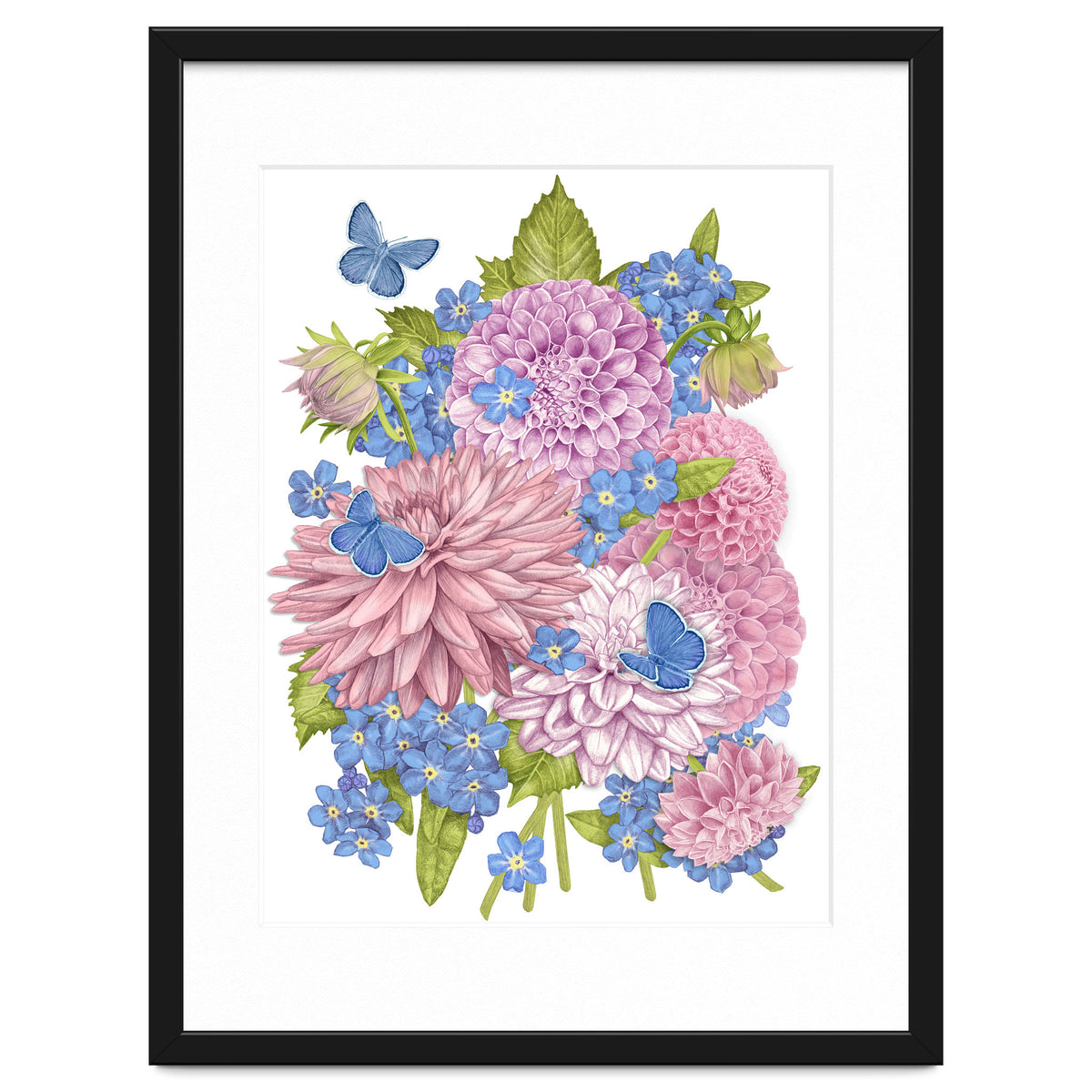 Pink Flowers and Butterflies