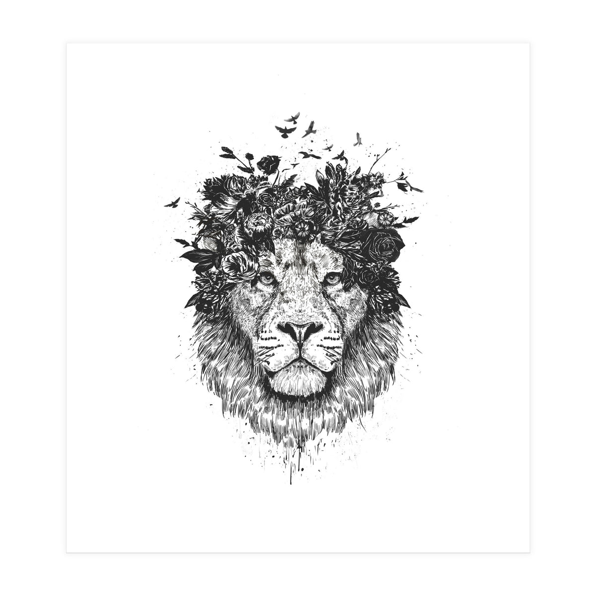 Floral Lion Bw (Print Only)