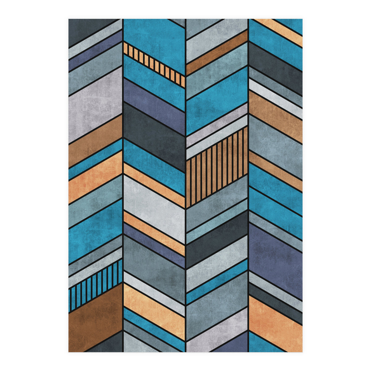 Colorful Concrete Chevron Pattern - Blue, Grey, Brown (Print Only)