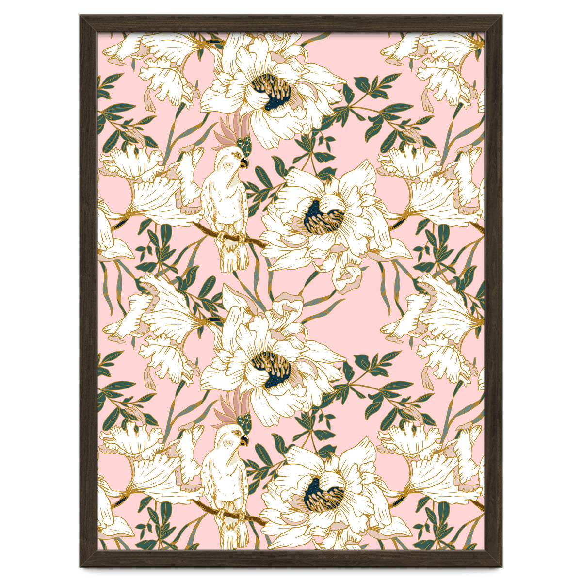 Exotic birds on flowers