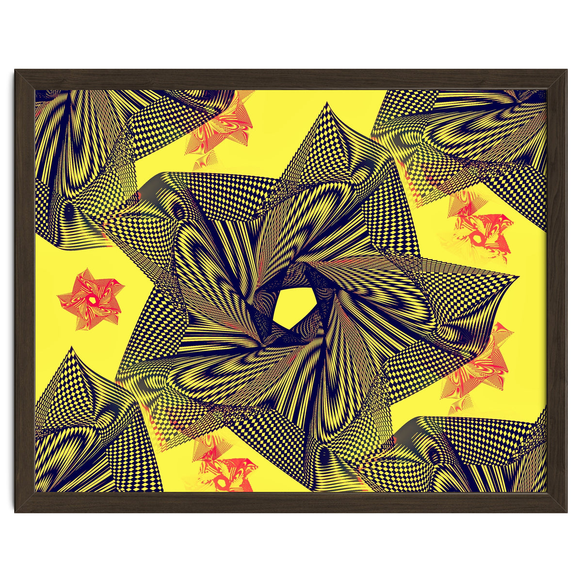 Black flowers on yellow background.