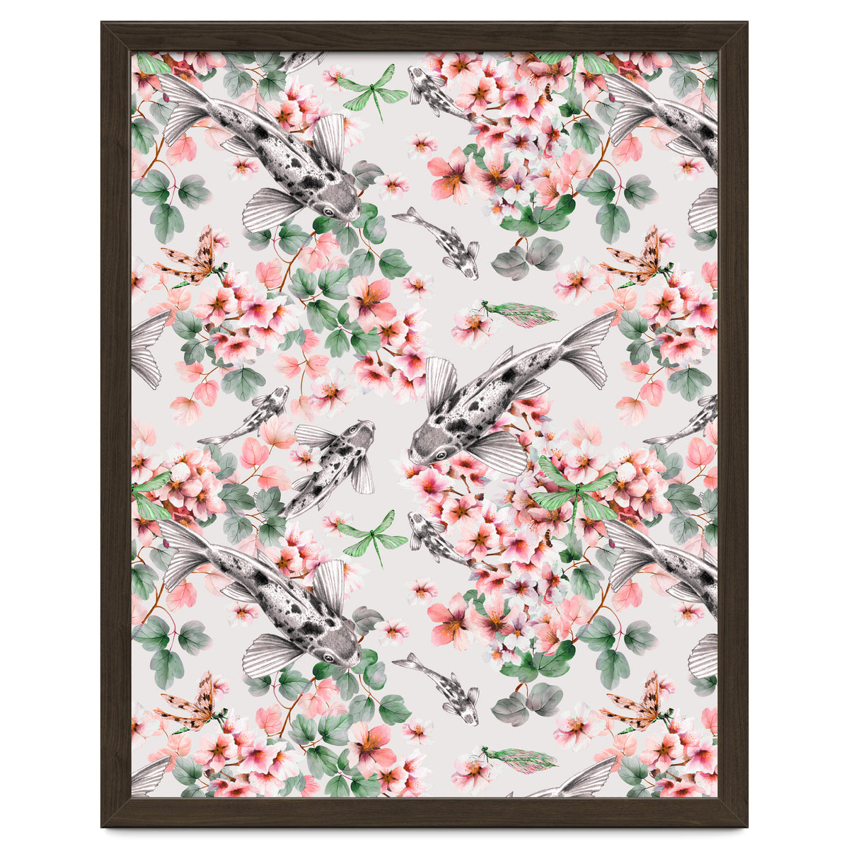 Asian fish among flowers