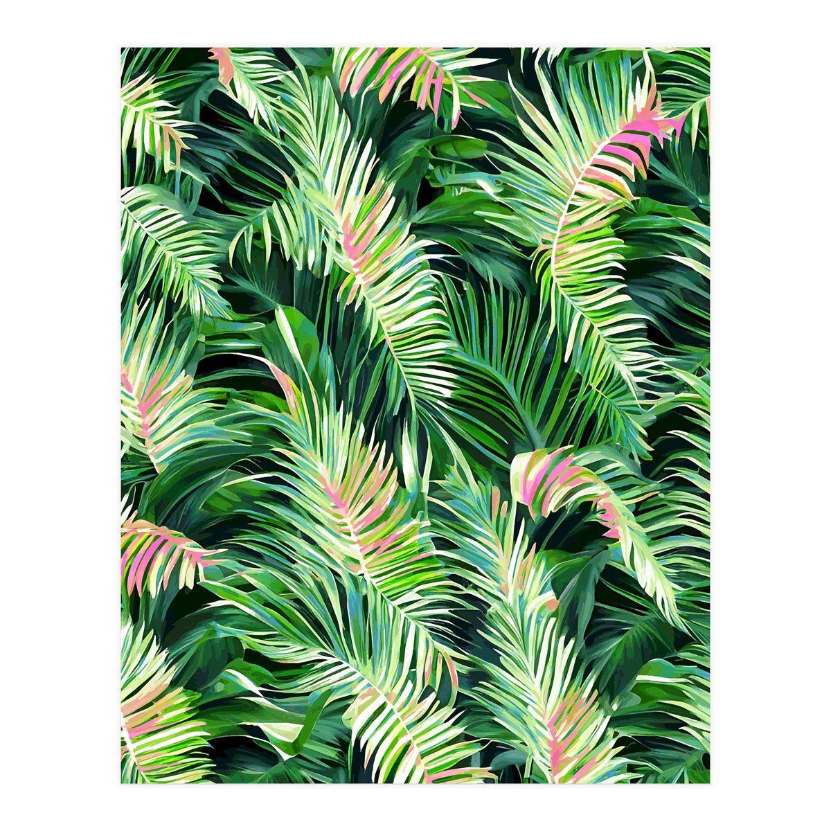 Palm & Peace Art Print, Tropical Botanical Jungle Canvas Print, Nature Painting Plants Forest Poster (Print Only)