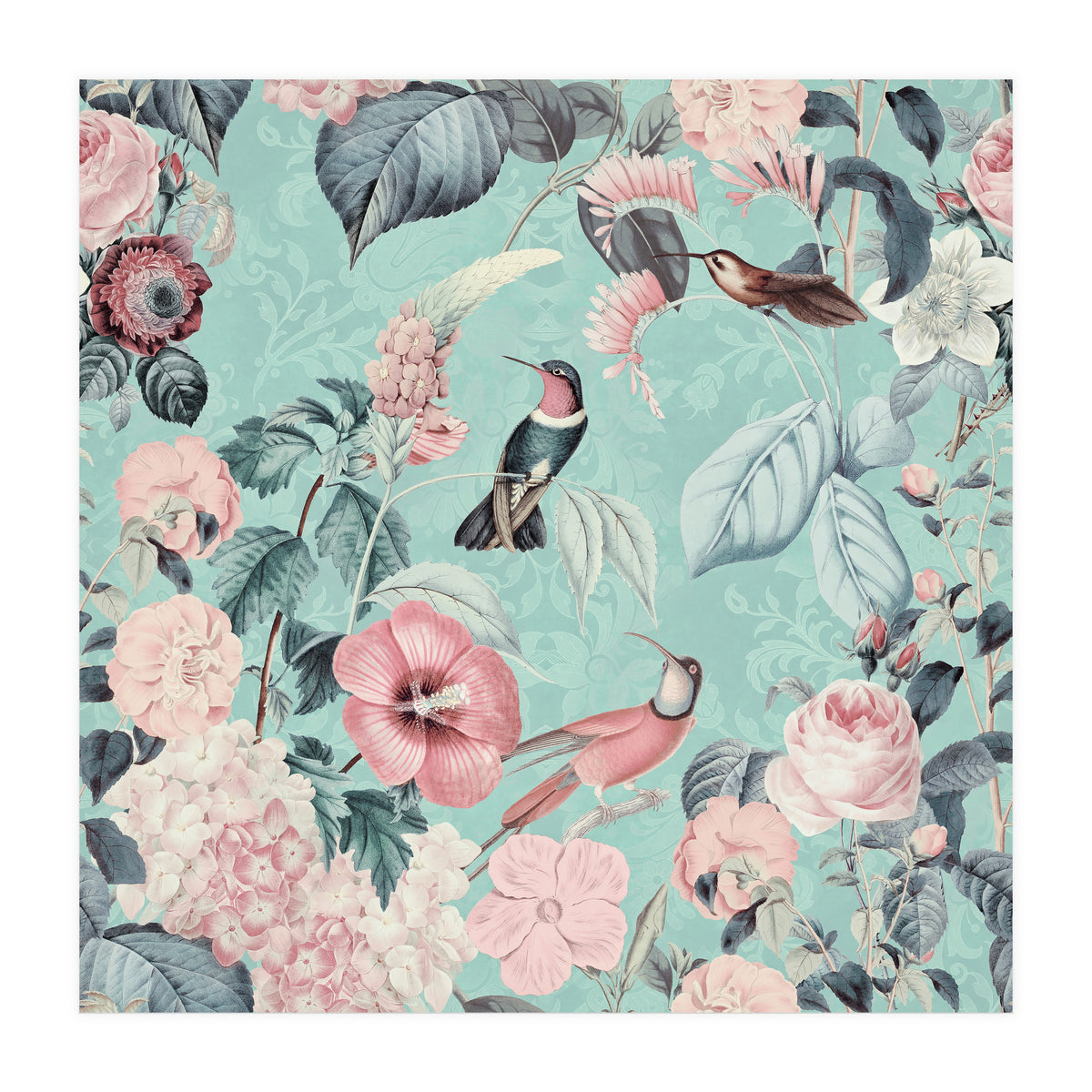 Pastel Hummingbirds Square (Print Only)