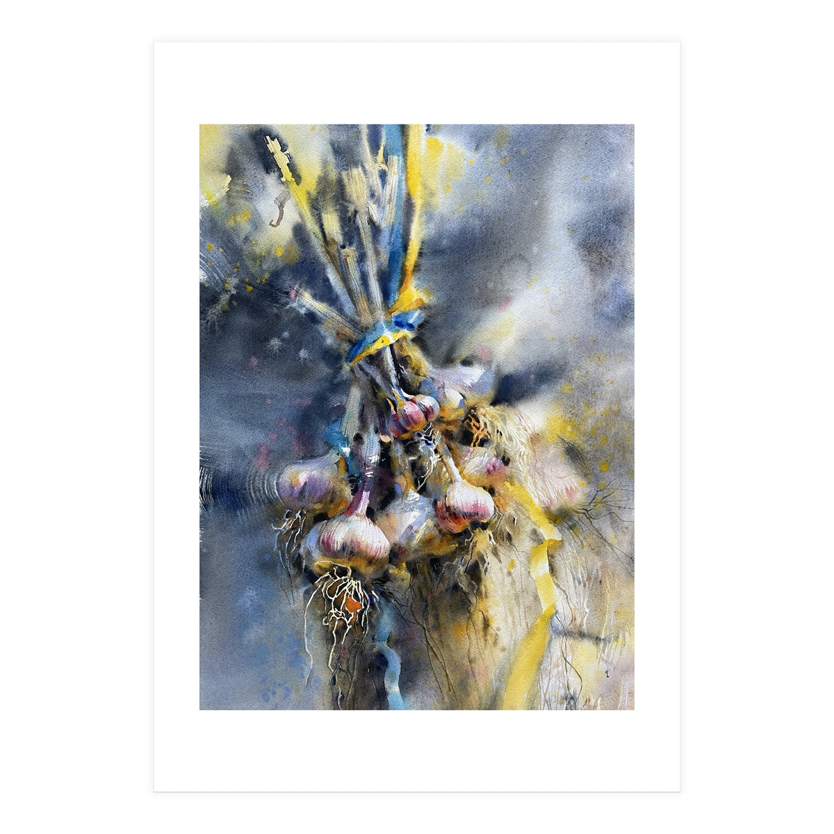 Garlic With Ribbon. Watercolor painting Still life (Print Only)