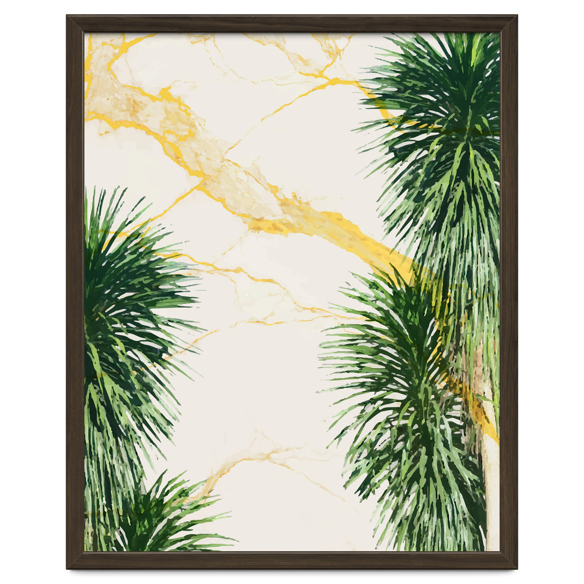 Gold marble texture with palm tree