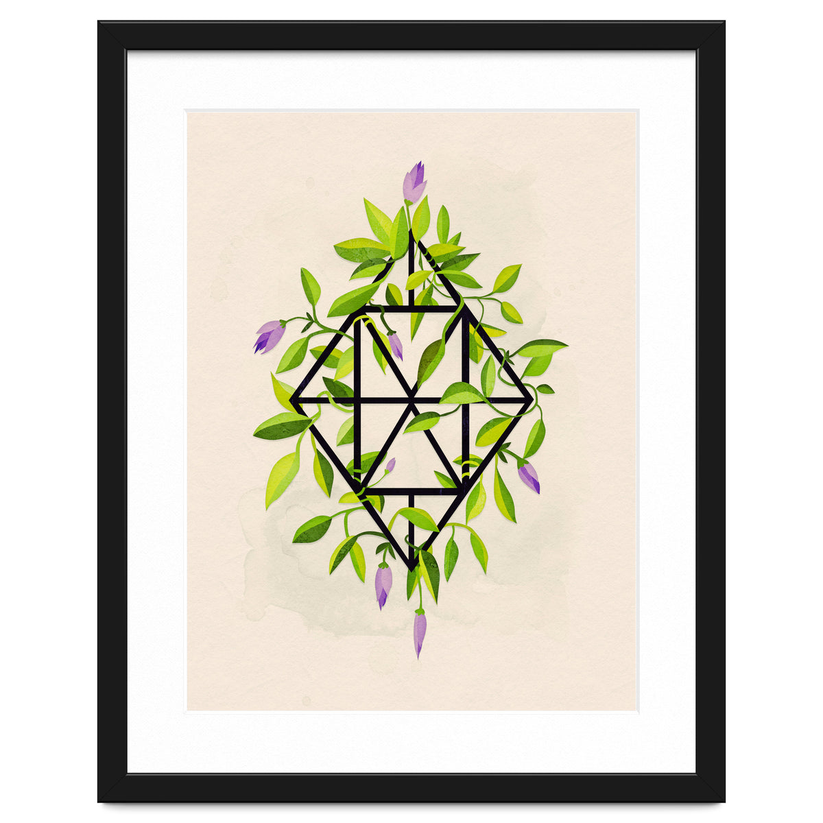 Geometric frame with leaves and flowers