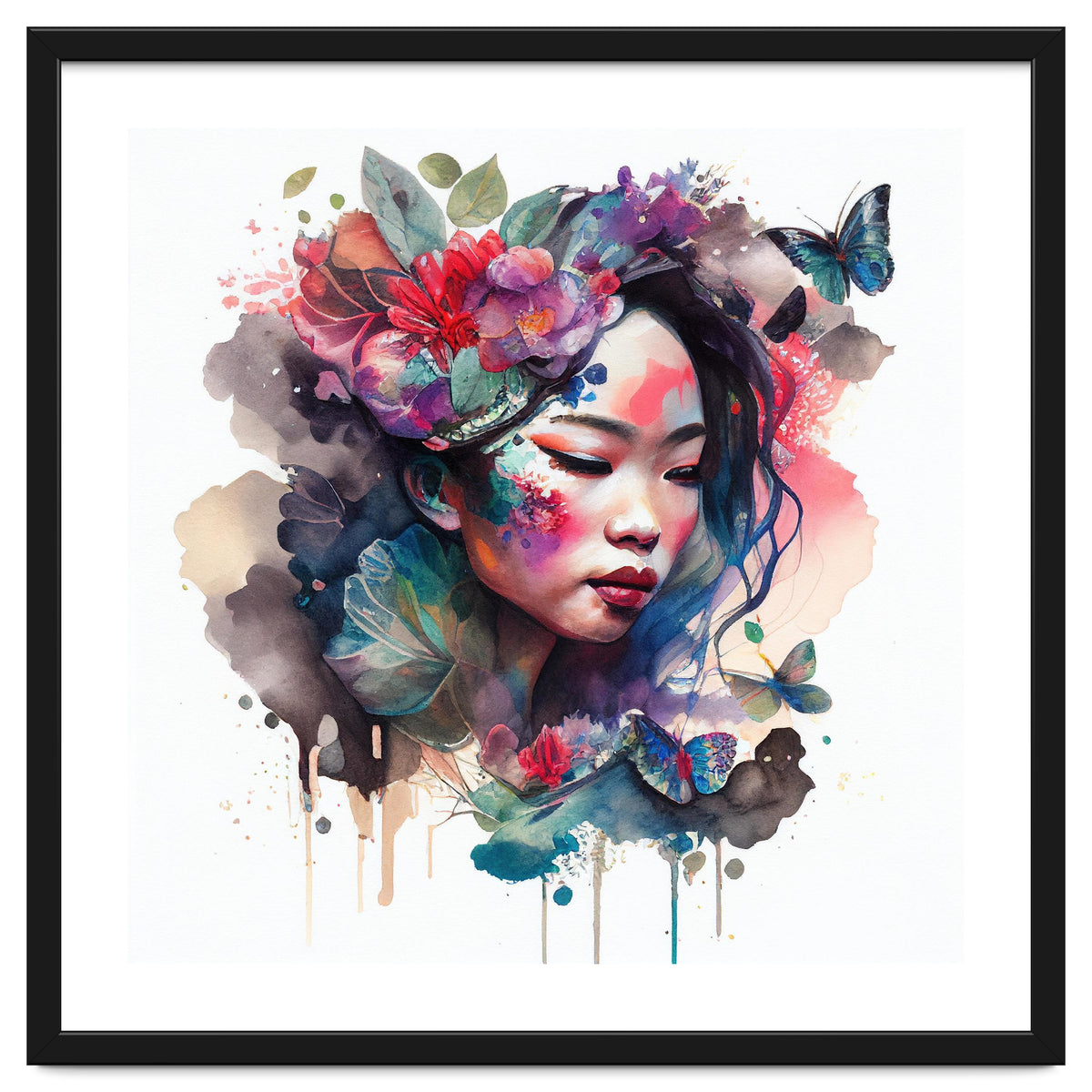 Watercolor Floral Asian Woman #10