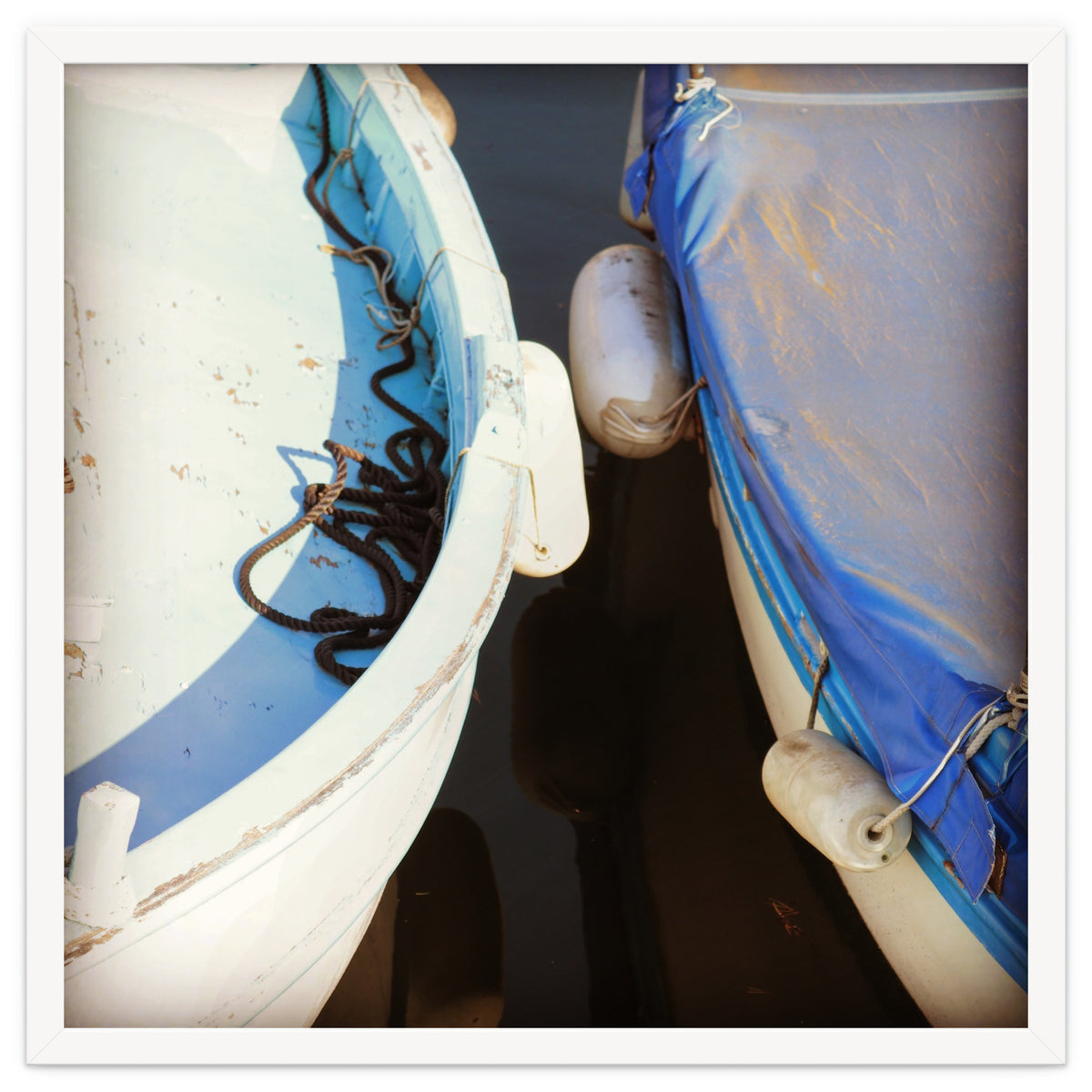 Blue and white wooden fishing boats