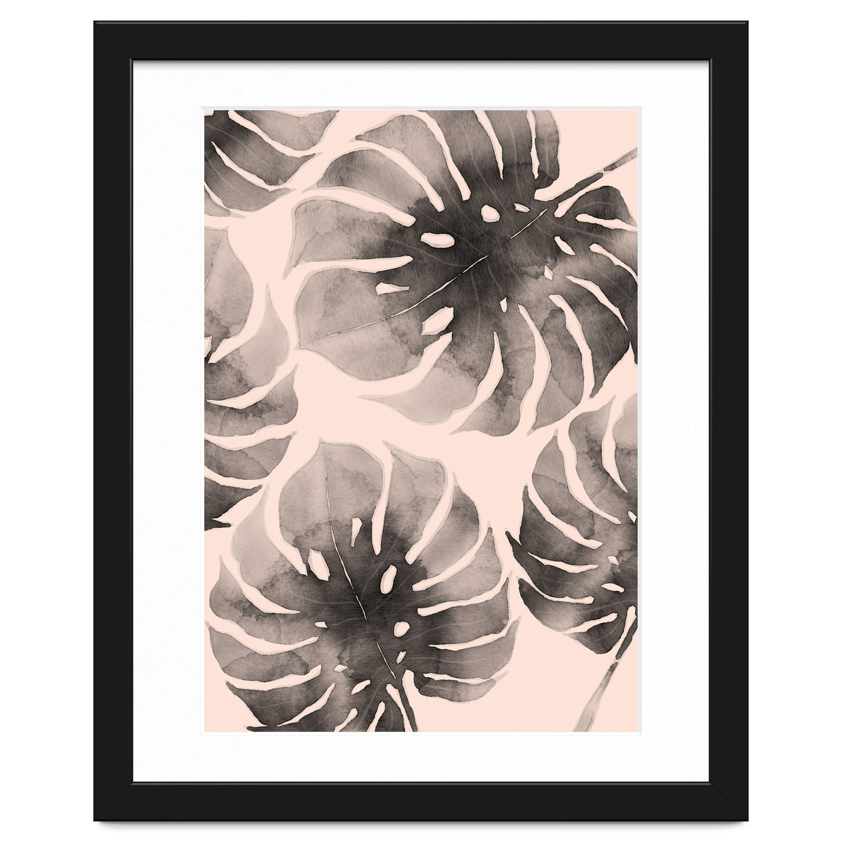 Monstera pink and gray watercolor