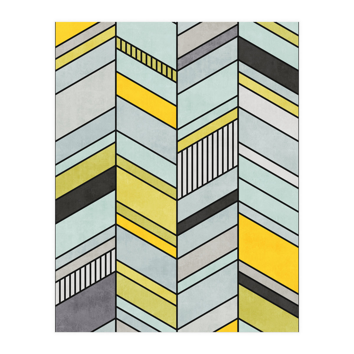 Colorful Concrete Chevron Pattern - Yellow, Blue, Grey (Print Only)
