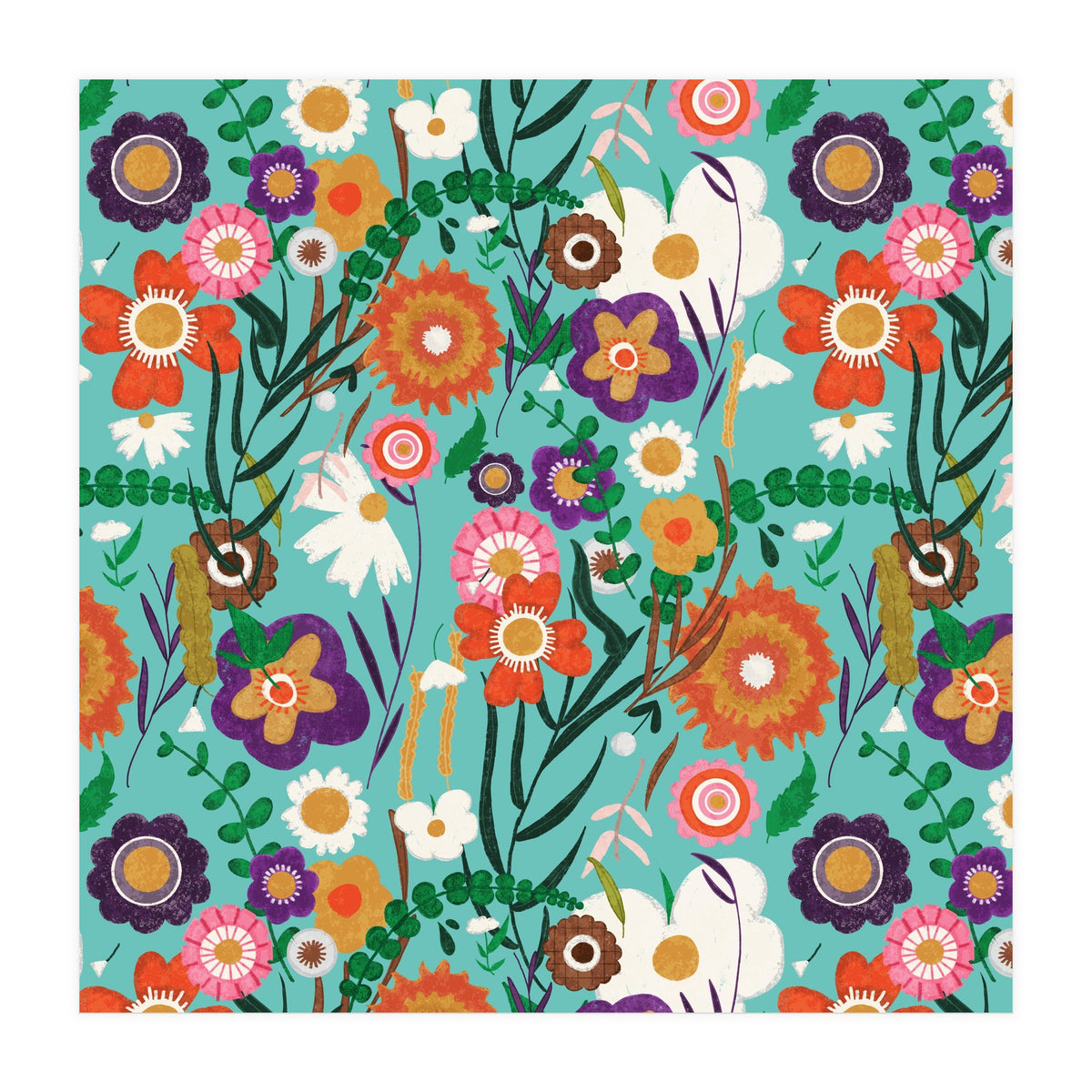 Folk Spring Floral Blue  (Print Only)