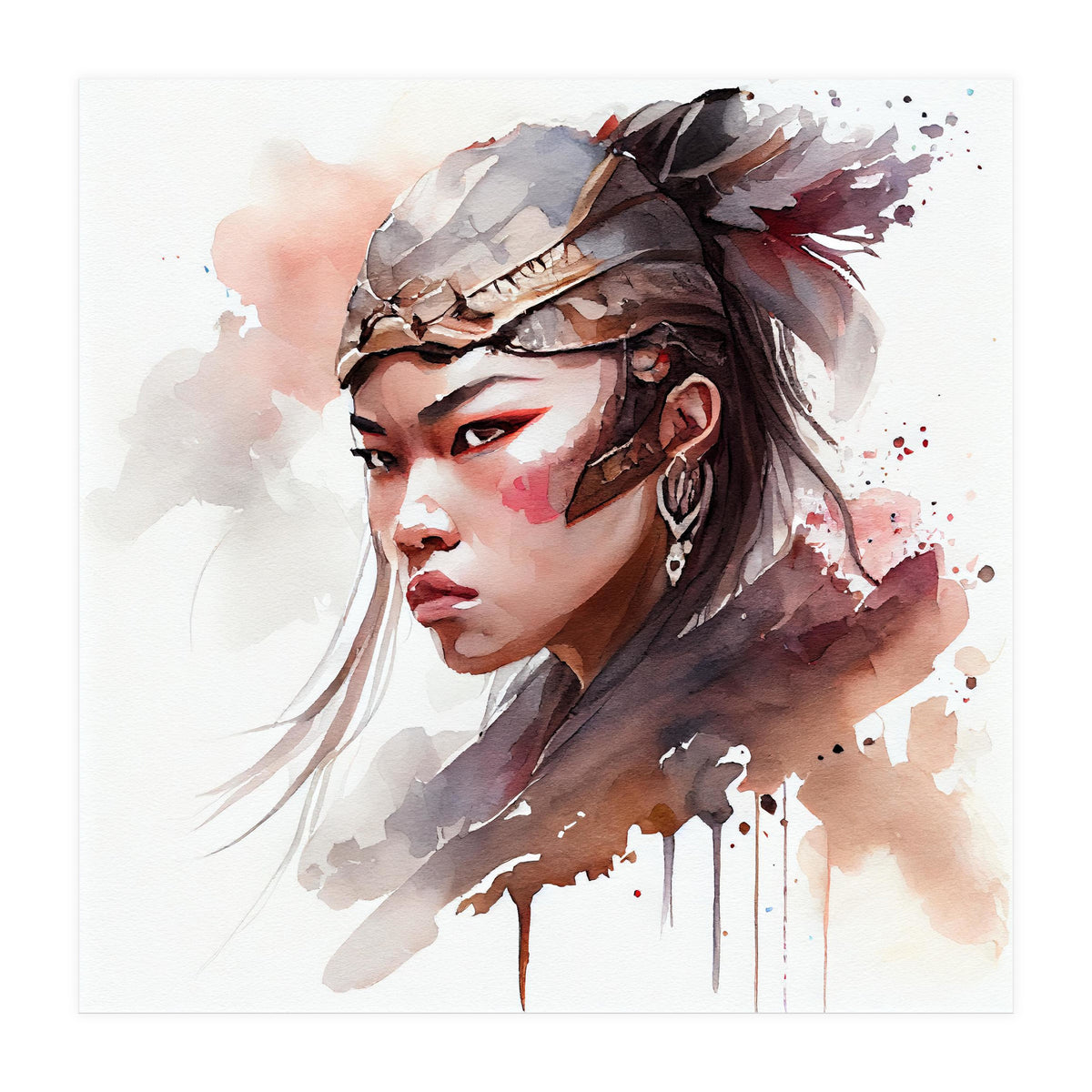 Watercolor Asian Warrior Woman #1 (Print Only)