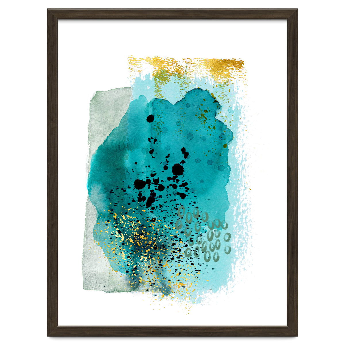 Abstract watercolour turquoise and gold