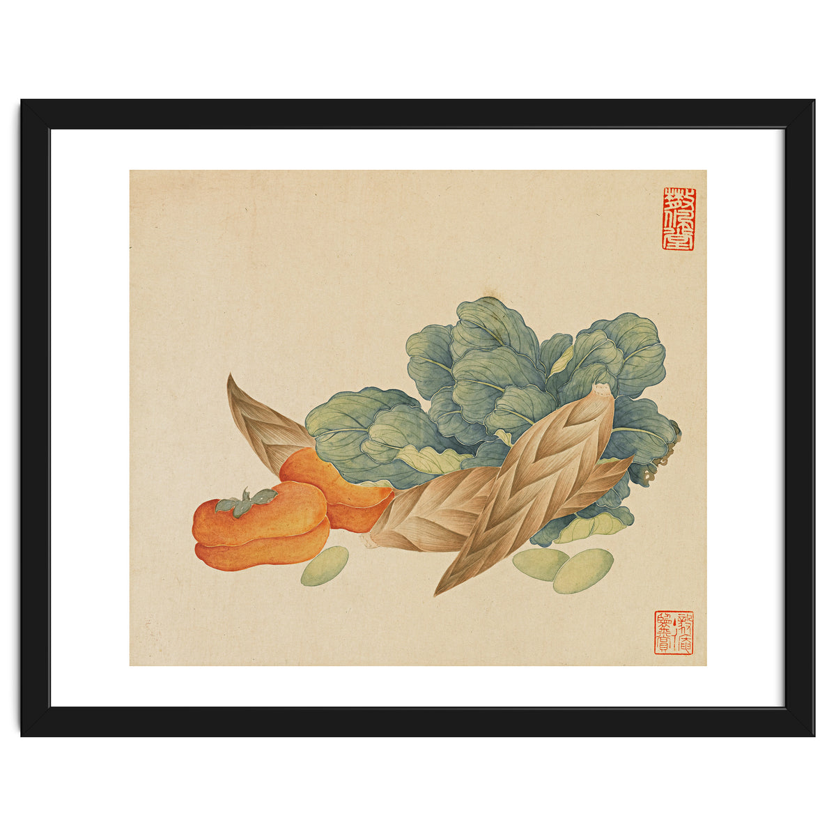 Wang Chengyu~flowers And Vegetables, Vegetables, Fruits, Chinese Cabbage, Lentils, Bamboo Shoots, Persimmons