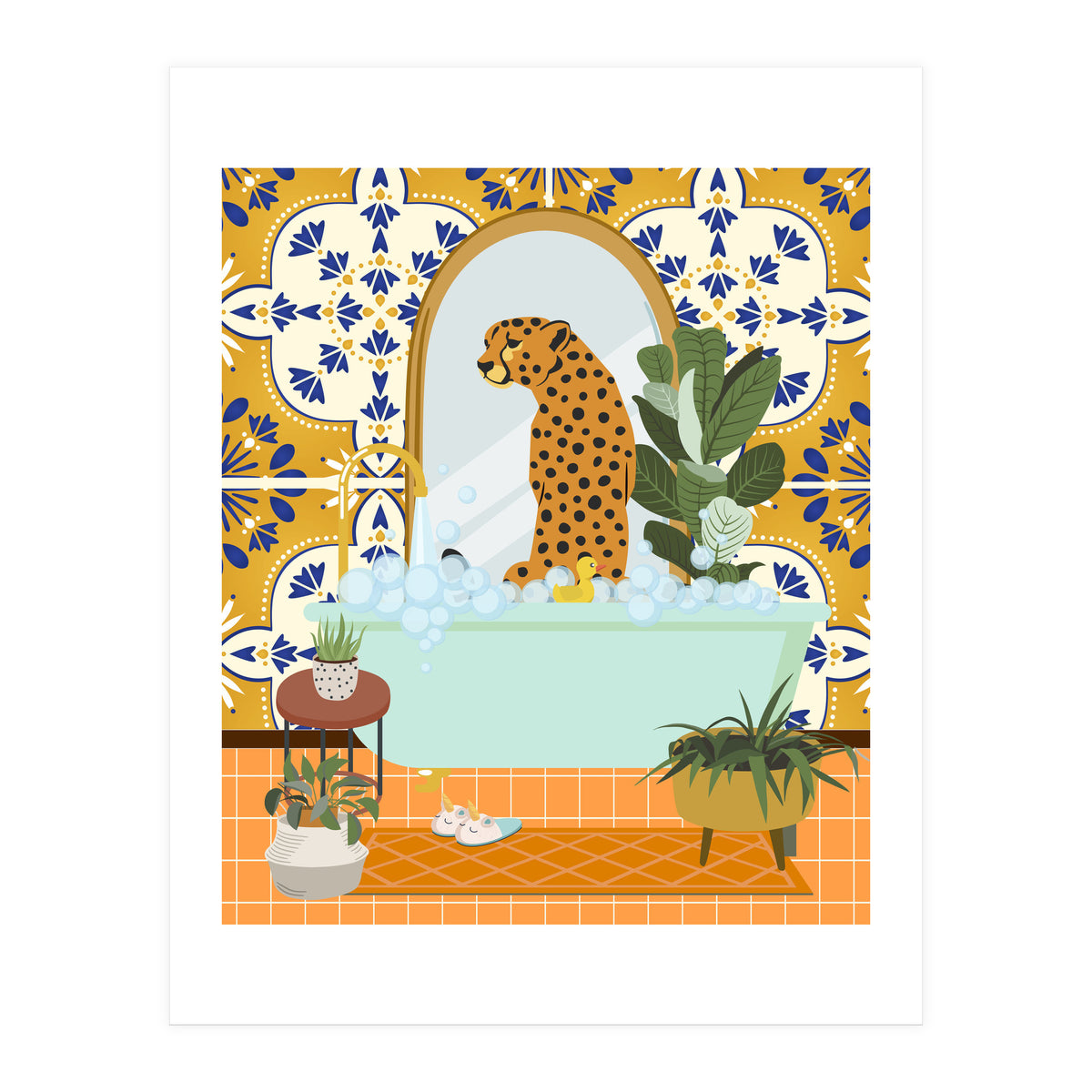 Cheetah Bathing in Moroccan Style Bathroom (Print Only)