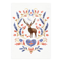 Floral Stag | Blue And Coral (Print Only)