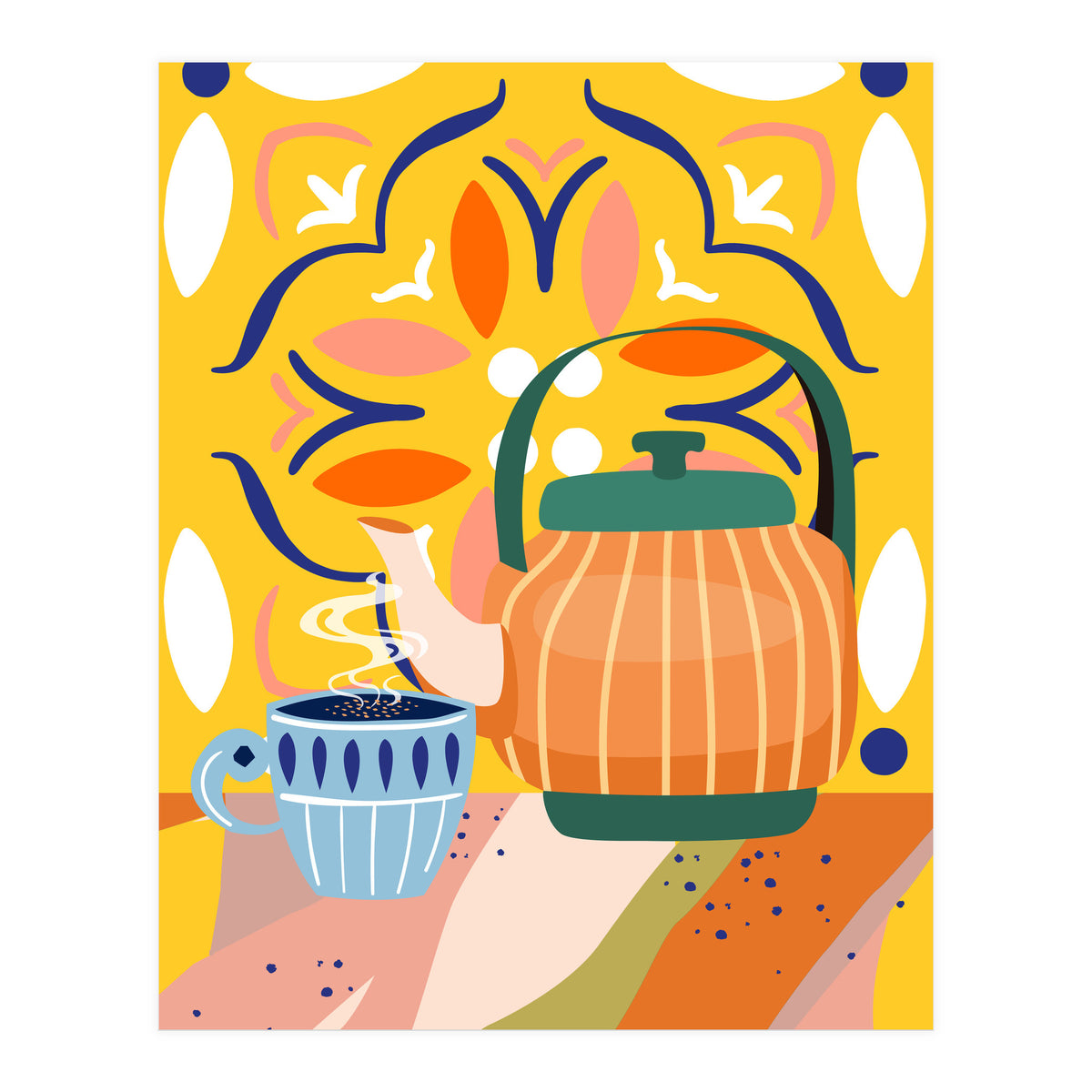 Pumpkin Spice Latte | Tea Chai Kettle & Cup | Modern Bohemian Colorful India | Eclectic Culture (Print Only)