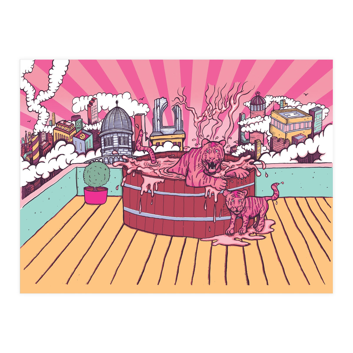 Strawberry Tigers Rooftop Jacuzzis Abbeydale Brewery x Lewy  12.4% ABV Strawberry, Chocolate, Smoked, Cherry Wood-chipped, Imperial Dessert Stout.  (Print Only)