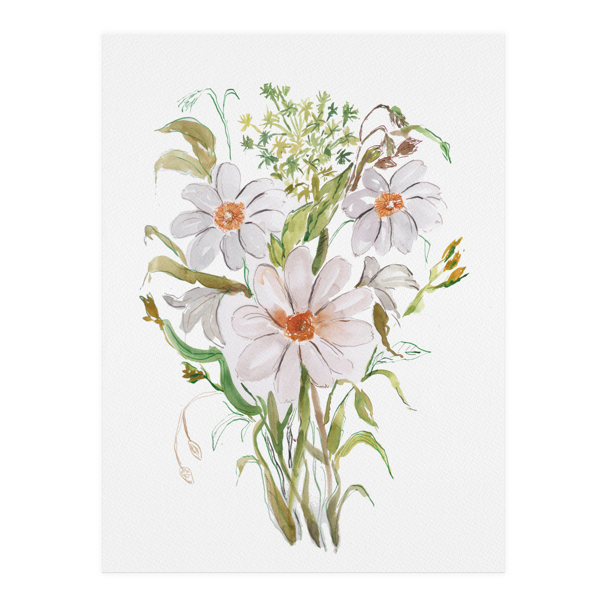 Watercolor White Florals (Print Only)