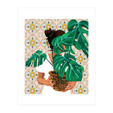 Monstera Plant Lady | Modern Bohemian Morocco Decor | Tropical Botanical Tiles (Print Only) thumbnail