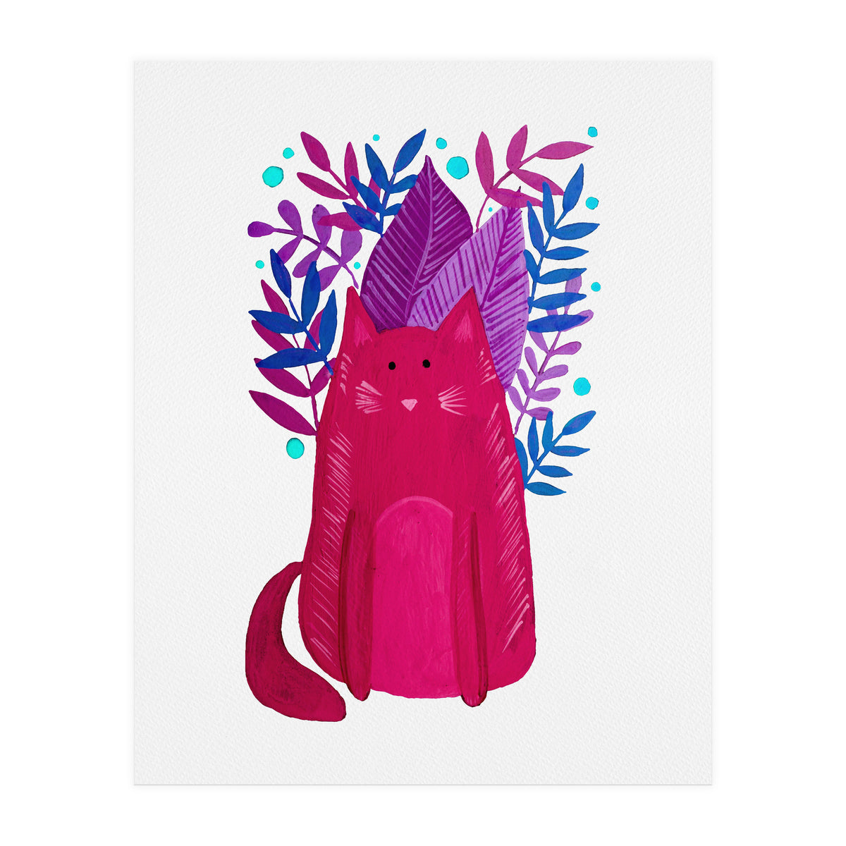 Cute magenta cat with branches (Print Only)