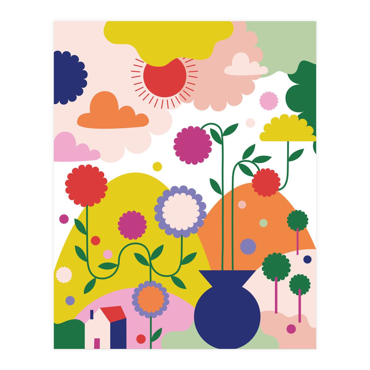 Happy Mediterranean Colorful Landscape (Print Only)