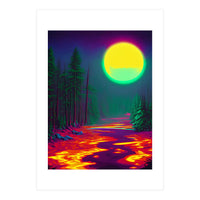 Neon Moon, Color Pop Art Glow Forest, Nature Landscape Adventure, Travel Mystery Eclectic, Contemporary Digital Painting (Print Only)