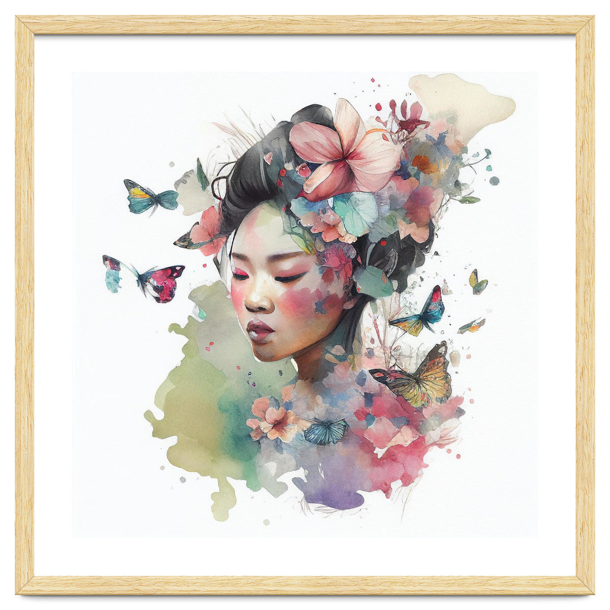 Watercolor Floral Asian Woman #6