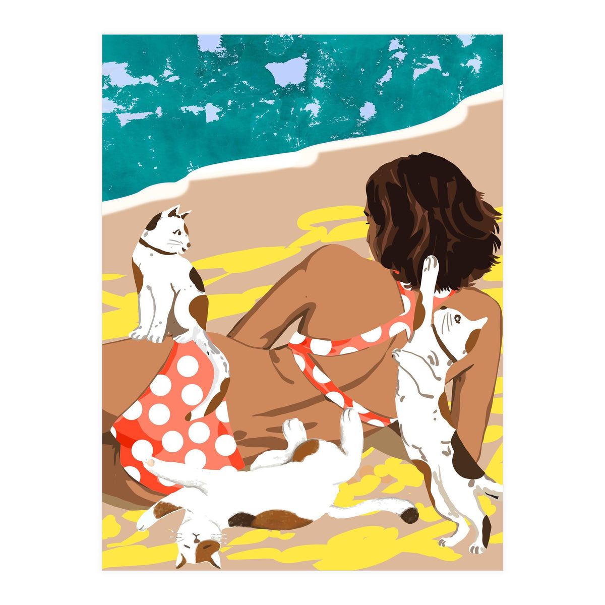 Cat Mom On The Beach (Print Only)