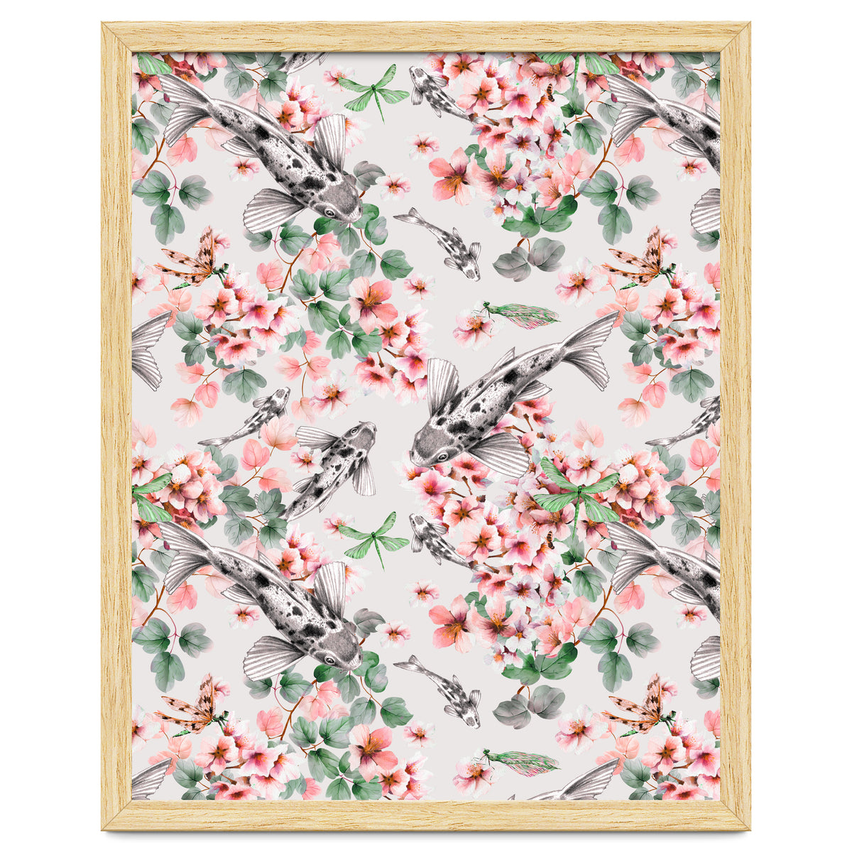 Asian fish among flowers