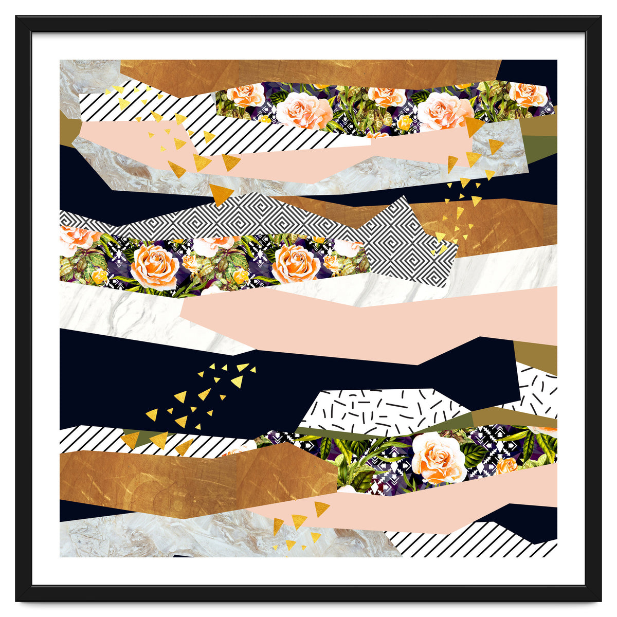 Collage of textured shapes and flowers