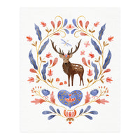 Floral Stag | Blue And Coral (Print Only)