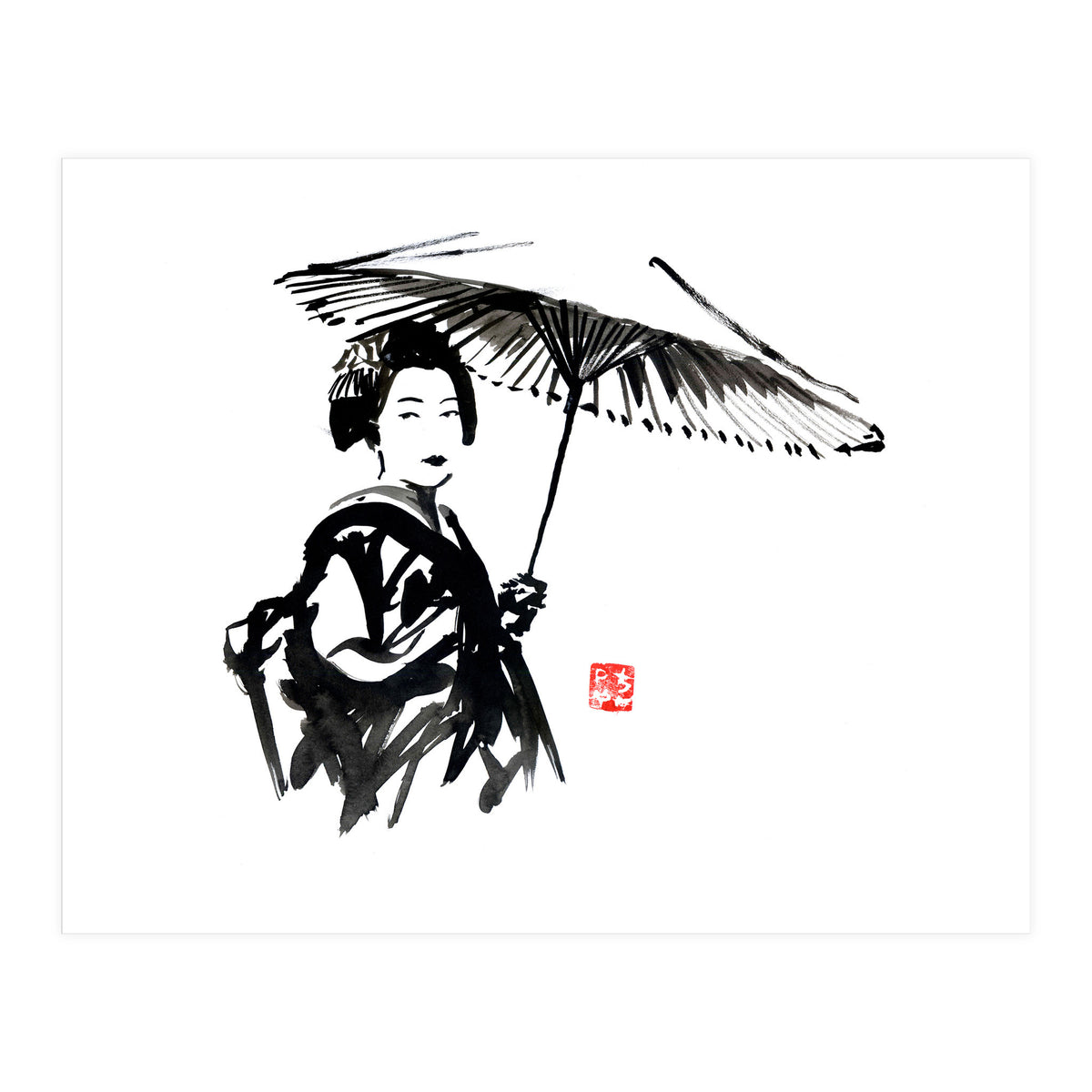 geisha under umbrella (Print Only)